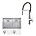 Kitchen Sink - 33" X 20" Zero Radius 60/40 Double Bowl Stainless Steel Hand Made Undermount Kitchen Sink W/ Drains, Strainers, Bottom Grids, And Single Hole Faucet