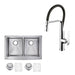 Kitchen Sink - 33" X 22" 15mm Corner Radius 50/50 Double Bowl Stainless Steel Hand Made Apron Front Kitchen Sink W/ Drains, Strainers, Bottom Grids, And Single Hole Faucet