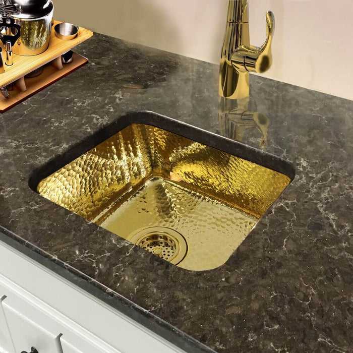 Kitchen Sink - Nantucket Sinks 16.625" Hammered Brass Square Dual Mount Bar Sink