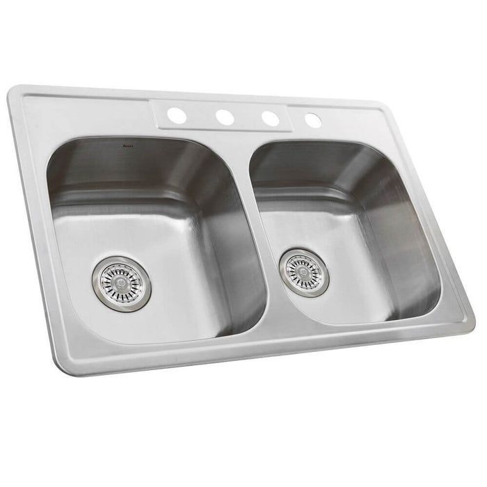 Kitchen Sink - Nantucket Sinks' 33" Double Bowl Equal Self Rimming Stainless Steel Drop In Kitchen Sink, 18 Gauge