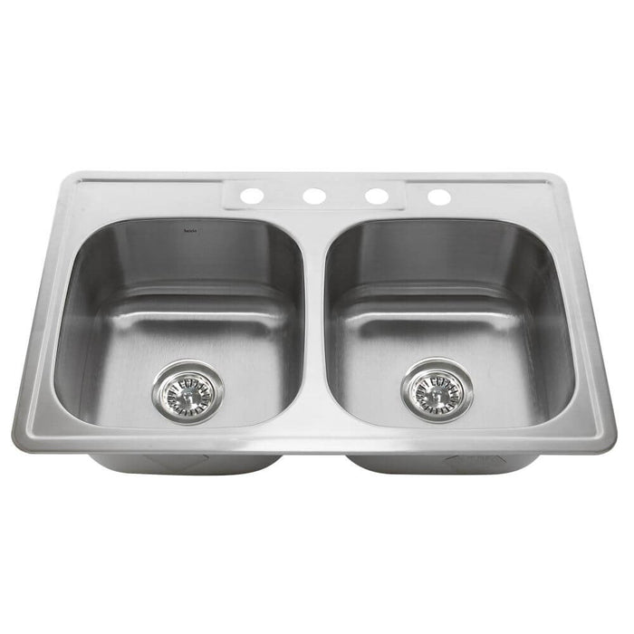 Kitchen Sink - Nantucket Sinks' 33" Double Bowl Equal Self Rimming Stainless Steel Drop In Kitchen Sink, 18 Gauge