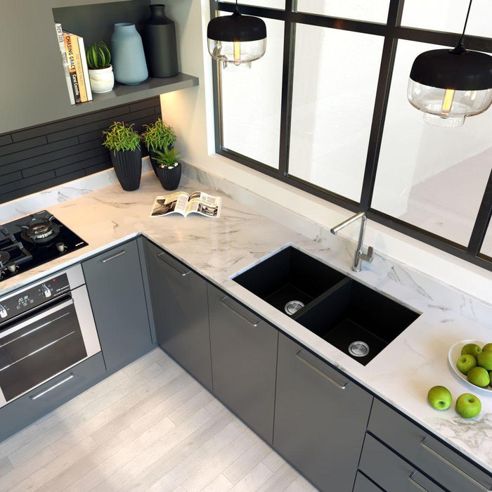 Kitchen Sink - Nantucket Sinks 50/50 Double Bowl Undermount Granite Composite Black