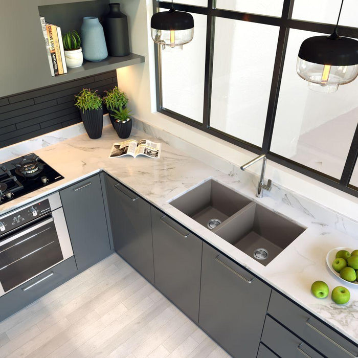 Kitchen Sink - Nantucket Sinks 50/50 Double Bowl Undermount Granite Composite Truffle