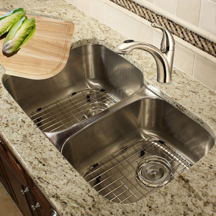Kitchen Sink - Nantucket Sinks 60/40 Double Bowl 16 Gauge Kitchen Sink With Cutting Board, Grids And Colander Drains