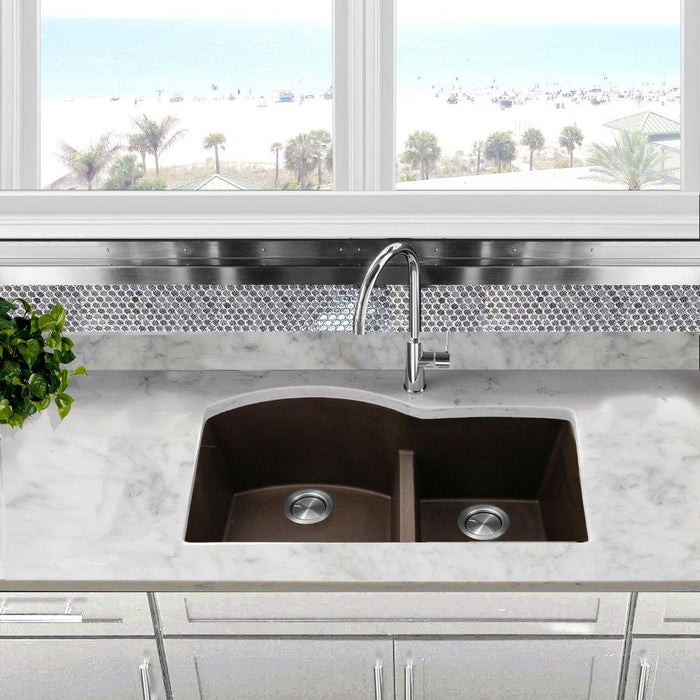 Kitchen Sink - Nantucket Sinks 60/40 Double Bowl Undermount Granite Composite Brown