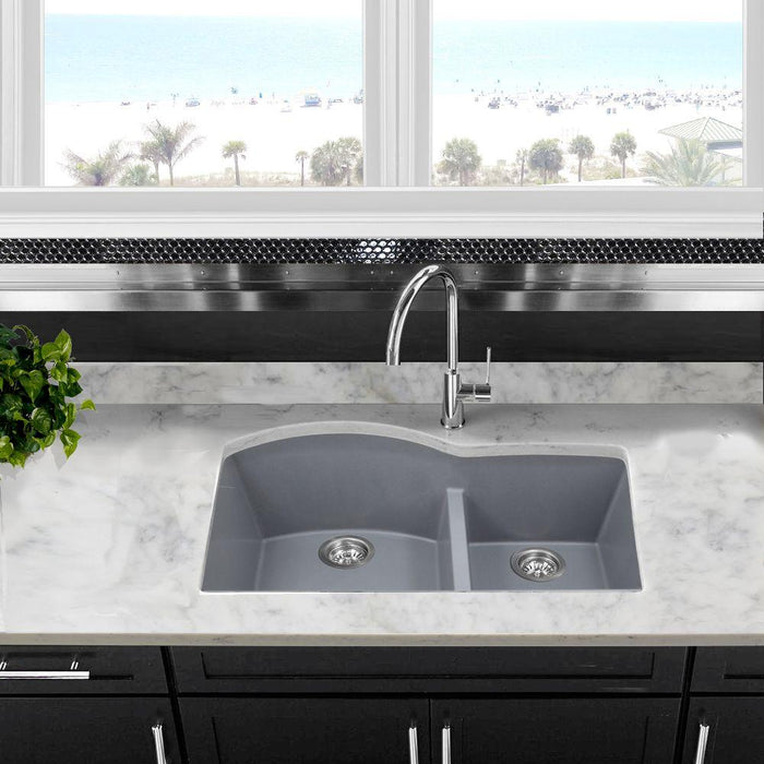 Kitchen Sink - Nantucket Sinks 60/40 Double Bowl Undermount Granite Composite Titanium
