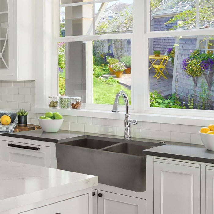 Kitchen Sink - Nantucket Sinks Double Bowl Farmhouse Fireclay Sink With Concrete Finish