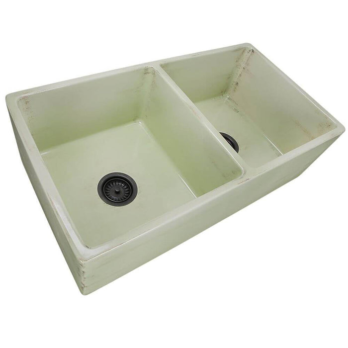 Kitchen Sink - Nantucket Sinks Double Bowl Farmhouse Fireclay Sink With Shabby Green Finish