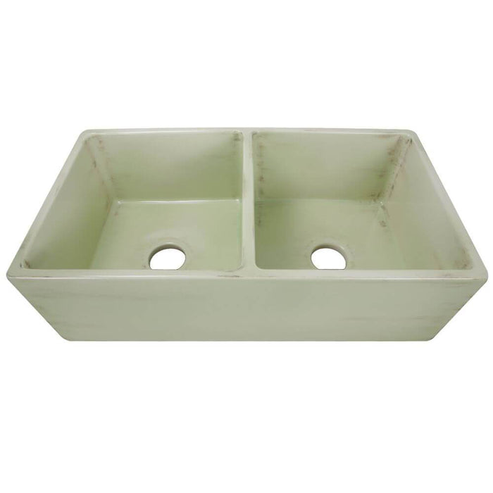 Kitchen Sink - Nantucket Sinks Double Bowl Farmhouse Fireclay Sink With Shabby Green Finish