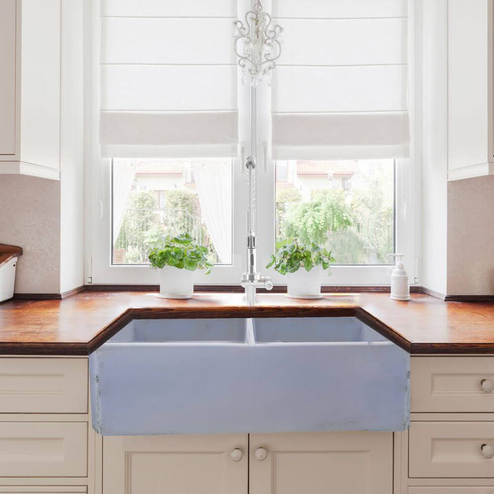 Kitchen Sink - Nantucket Sinks Double Bowl Farmhouse Fireclay Sink With Shabby Sugar Finish