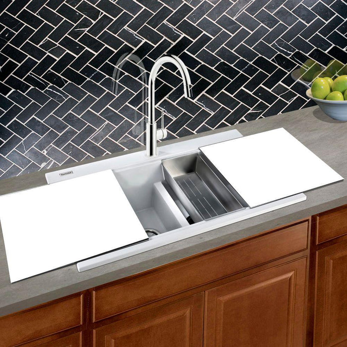 Kitchen Sink - Nantucket Sinks Large Double Bowl Prep Station Topmount Granite Composite White