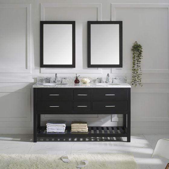 Caroline Estate 60" Double Sink Dazzle White Quartz Top Vanity with Faucet and Mirrors - Vanity Grace Store - Virtuusa
