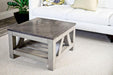 Table - Aberdeen Collection 27" X 27" Blue Limestone Top Coffee Table In Grizzle Grey Distressed Finish