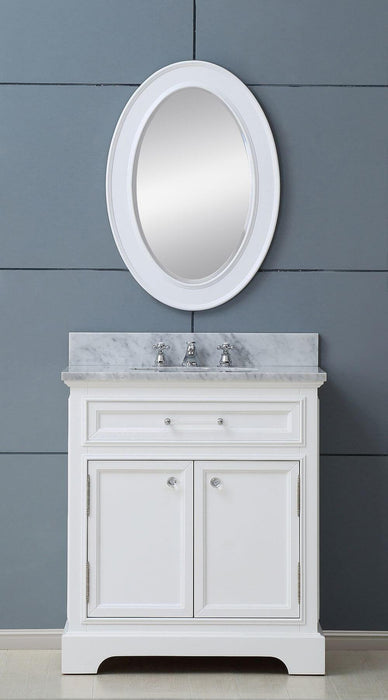 Vanity - 24" Pure White Single Sink Bathroom Vanity W/ Matching Framed Mirror And Faucet From The Derby Collection
