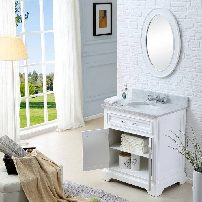 Vanity - 24" Pure White Single Sink Bathroom Vanity W/ Matching Framed Mirror From The Derby Collection