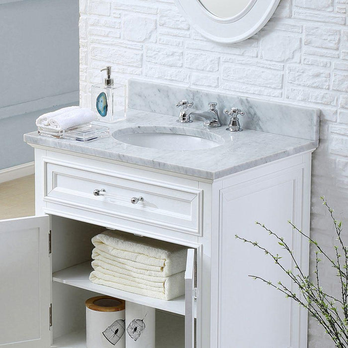 Vanity - 30" Pure White Single Sink Bathroom Vanity W/ Faucet From The Derby Collection