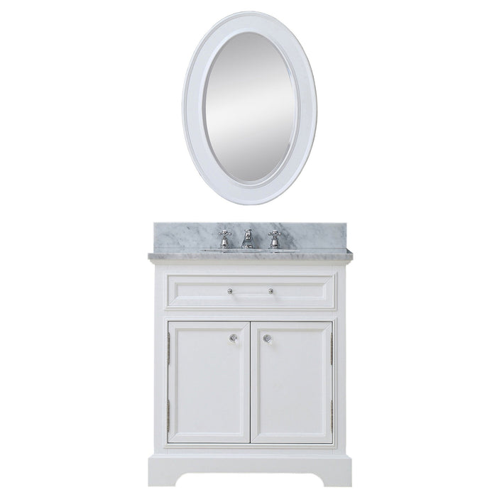 Vanity - 30" Pure White Single Sink Bathroom Vanity W/ Matching Framed Mirror And Faucet From The Derby Collection