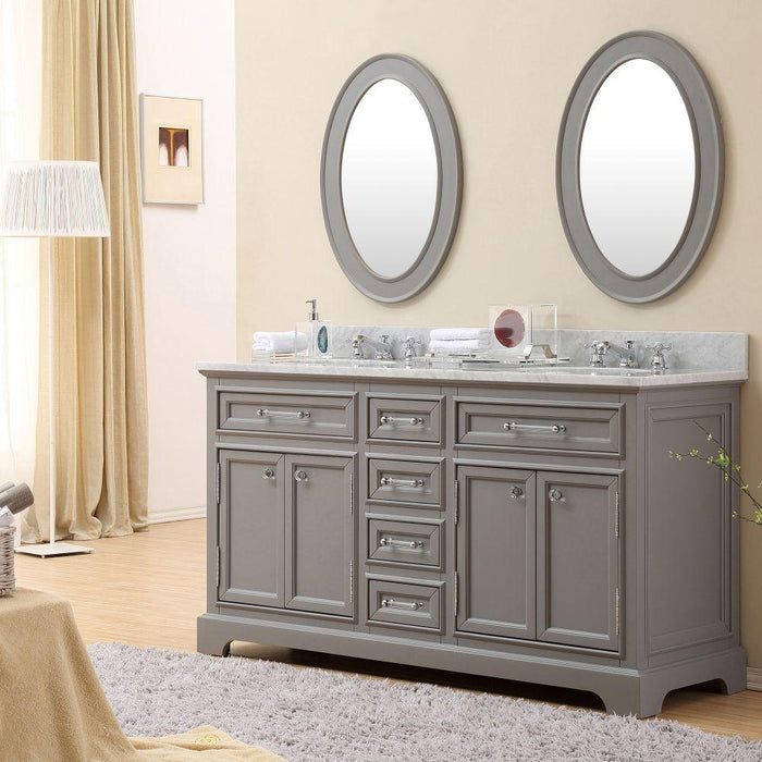 Vanity - 60" Cashmere Grey Double Sink Bathroom Vanity W/ Faucet From The Derby Collection