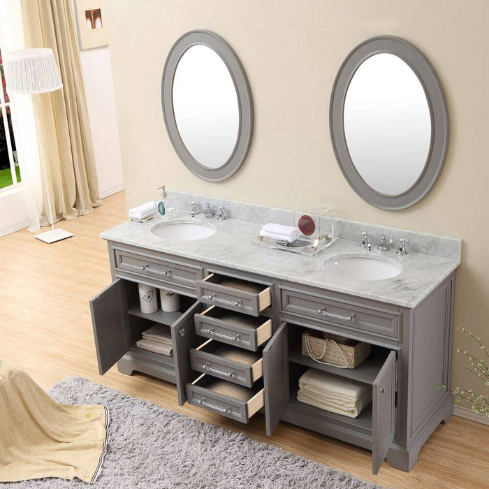 Vanity - 72" Cashmere Grey Double Sink Bathroom Vanity W/ Matching Framed Mirrors From The Derby Collection