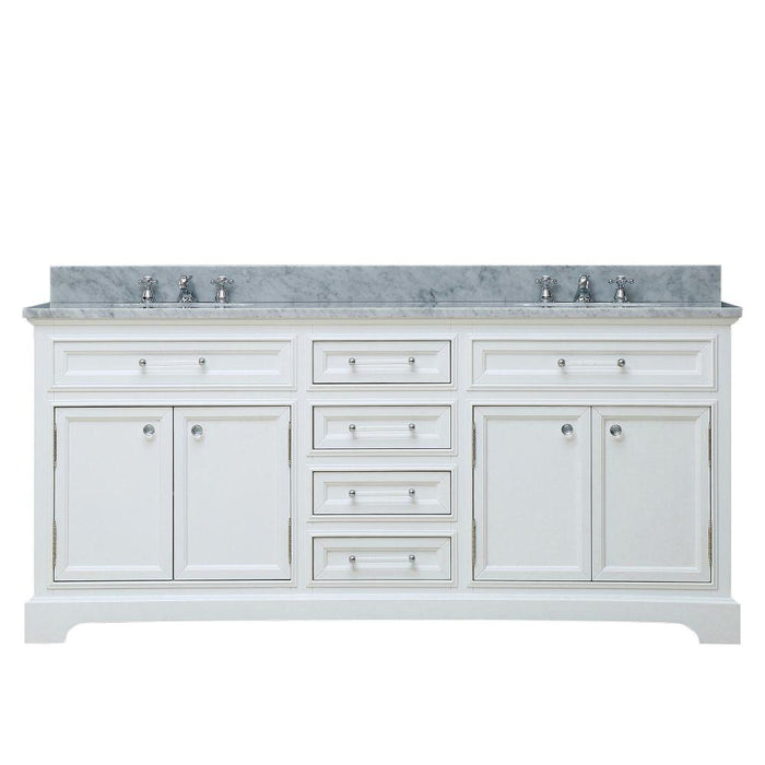 Vanity - 72" Pure White Double Sink Bathroom Vanity W/ Faucet From The Derby Collection