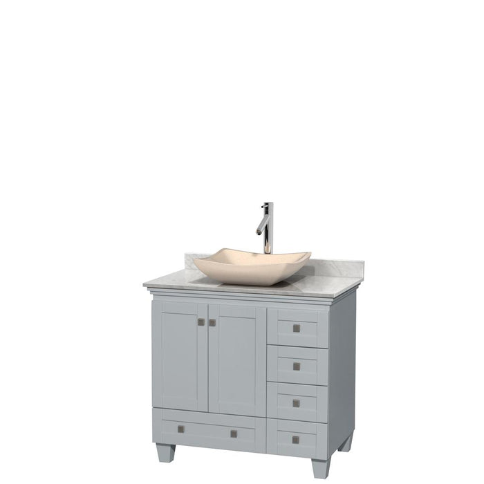 Vanity - Acclaim 36" Single Bathroom Vanity In Oyster Gray, White Carrara Marble Countertop, Avalon Ivory Marble Sink, And No Mirror