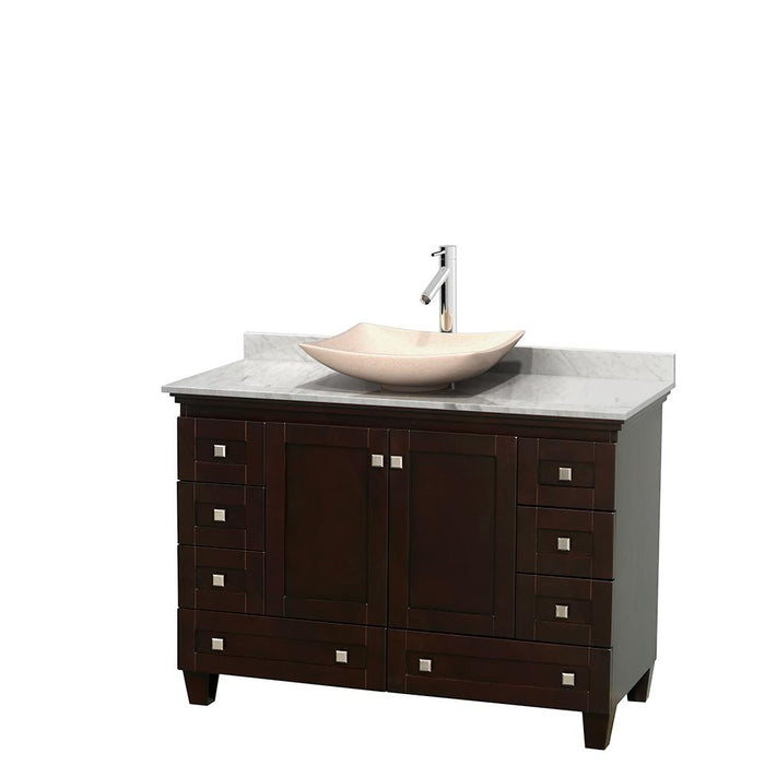 Vanity - Acclaim 48" Single Bathroom Vanity In Espresso, White Carrara Marble Countertop, Arista Ivory Marble Sink, And No Mirror