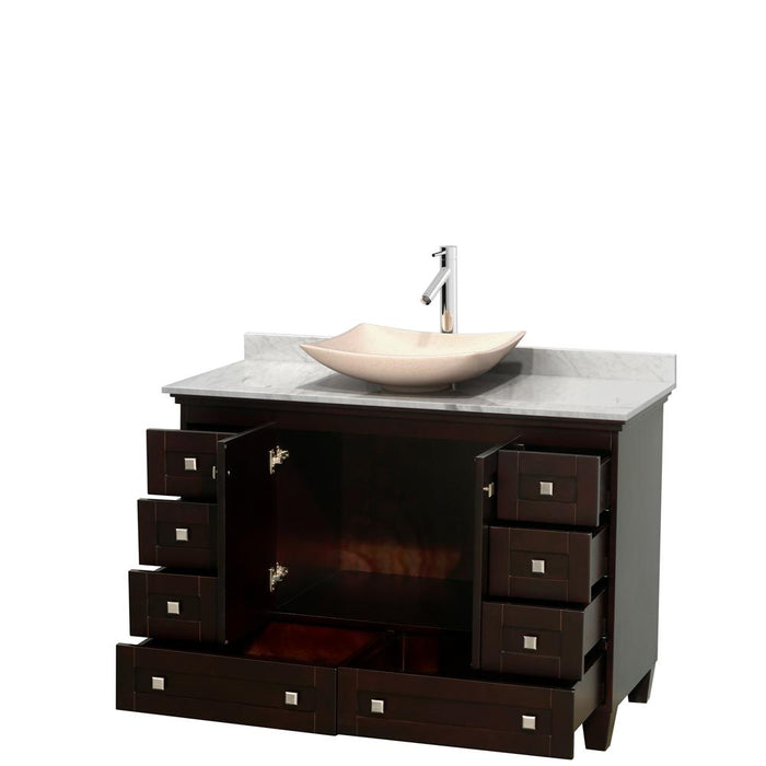Vanity - Acclaim 48" Single Bathroom Vanity In Espresso, White Carrara Marble Countertop, Arista Ivory Marble Sink, And No Mirror