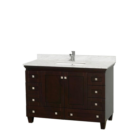 Vanity - Acclaim 48" Single Bathroom Vanity In Espresso, White Carrara Marble Countertop, Undermount Square Sink, And No Mirror