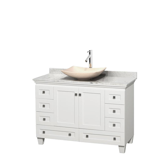 Vanity - Acclaim 48" Single Bathroom Vanity In White, White Carrara Marble Countertop, Arista Ivory Marble Sink, And No Mirror