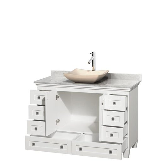 Vanity - Acclaim 48" Single Bathroom Vanity In White, White Carrara Marble Countertop, Avalon Ivory Marble Sink, And No Mirror
