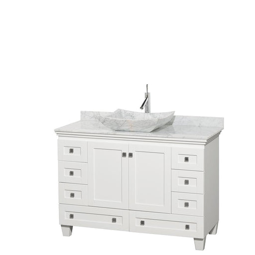 Vanity - Acclaim 48" Single Bathroom Vanity In White, White Carrara Marble Countertop, Avalon White Carrara Marble Sink, And No Mirror