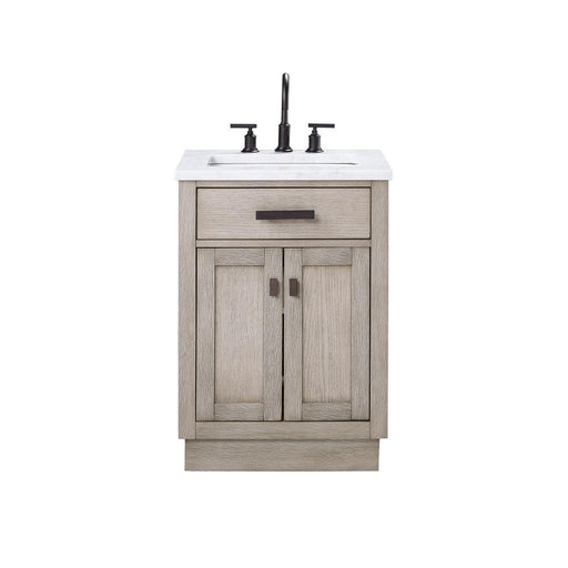 Vanity - Chestnut 24" Single Bathroom Vanity In Grey Oak With White Carrara Marble And Oil-rubbed Bronze