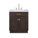 Vanity - Chestnut 30" Single Bathroom Vanity In Brown Oak With White Carrara Marble Top And Satin Gold Finish