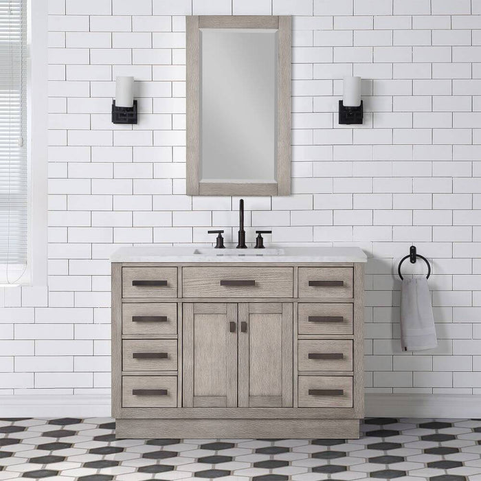 Vanity - Chestnut 48" Single Bathroom Vanity In Grey Oak W/ White Carrara Marble Countertop And Oil-rubbed Bronze Finish