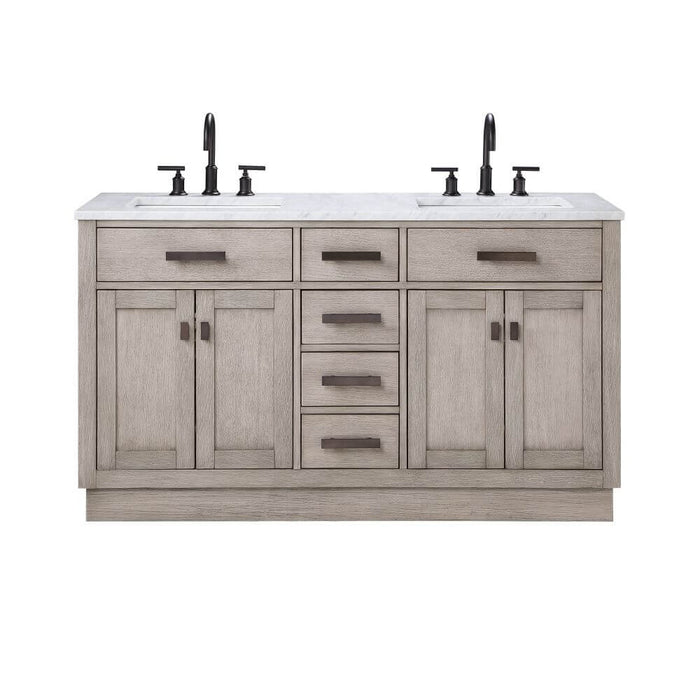 Vanity - Chestnut 60" Double Bathroom Vanity In Grey Oak W/ White Carrara Marble Top And In Oil-rubbed Bronze Finish