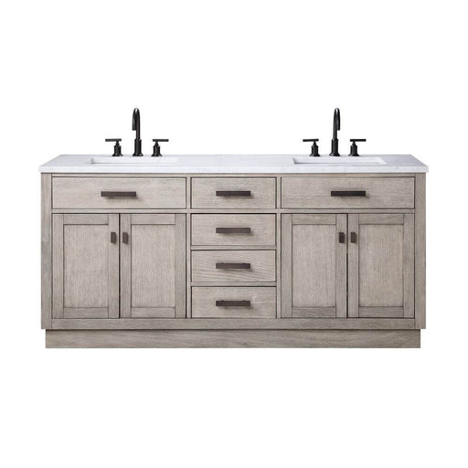 Vanity - Chestnut 72" Double Bathroom Vanity In Grey Oak W/ White Carrara Marble Top And Oil-rubbed Bronze Finish