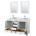Vanity - Deborah 60" Double Bathroom Vanity In White With White Carrara Marble Countertop, Undermount Square Sinks, And 24" Mirrors