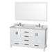 Vanity - Sheffield 60" Double Bathroom Vanity In White, White Carrara Marble Countertop, Undermount Oval Sinks, And 58" Mirror