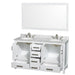 Vanity - Sheffield 60" Double Bathroom Vanity In White, White Carrara Marble Countertop, Undermount Oval Sinks, And 58" Mirror