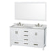 Vanity - Sheffield 60" Double Bathroom Vanity In White, White Carrara Marble Countertop, Undermount Square Sinks (3-Hole), And 58" Mirror