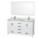 Vanity - Sheffield 60" Double Bathroom Vanity In White, White Carrara Marble Countertop, Undermount Square Sinks, And 58" Mirror