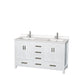 Vanity - Sheffield 60" Double Bathroom Vanity In White With White Quartz Countertop, Undermount Square Sinks, And No Mirror