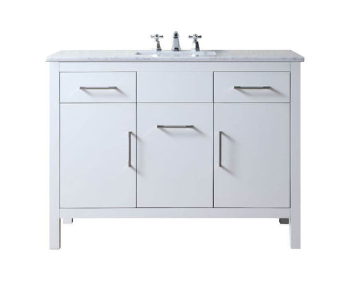 Vanity - Stufurhome Atreus 48" White Single Sink Bathroom Vanity With Carrara Marble Top