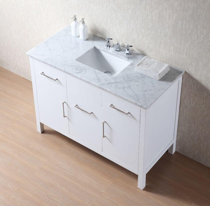 Vanity - Stufurhome Atreus 48" White Single Sink Bathroom Vanity With Carrara Marble Top