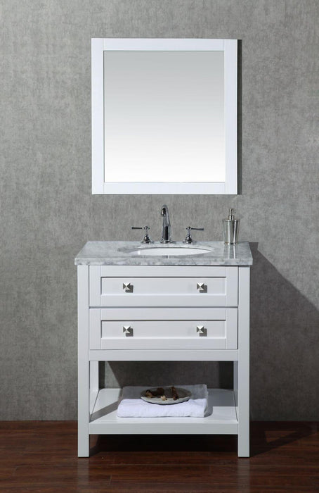 Vanity - Stufurhome Marla 30" White Single Sink Bathroom Vanity With Mirror