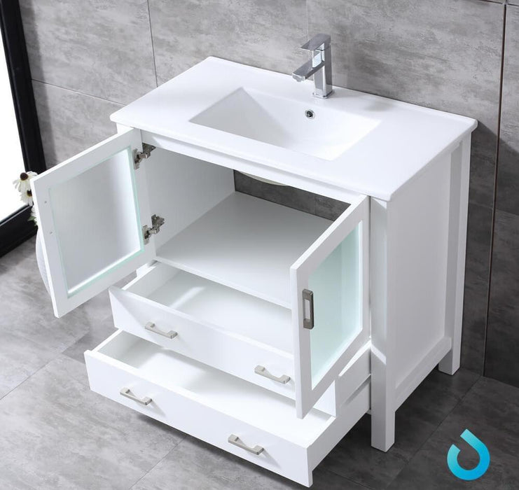 Vanity - Volez 36" White Single Vanity W/ Integrated Top, White Integrated Square Sink And No Mirror