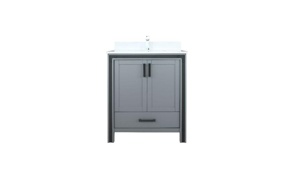 Vanity - Ziva 30" Dark Grey Single Vanity W/ Cultured Marble Top, White Square Sink And No Mirror