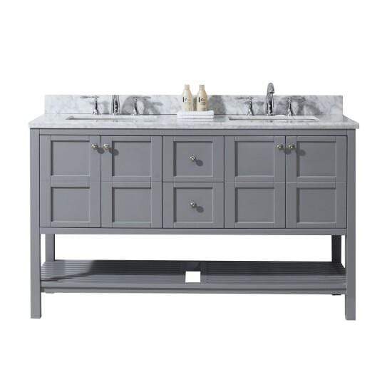 Virtu USA Winterfell 60" Double Sink Top Vanity with Faucet and Mirror- Virtuusa