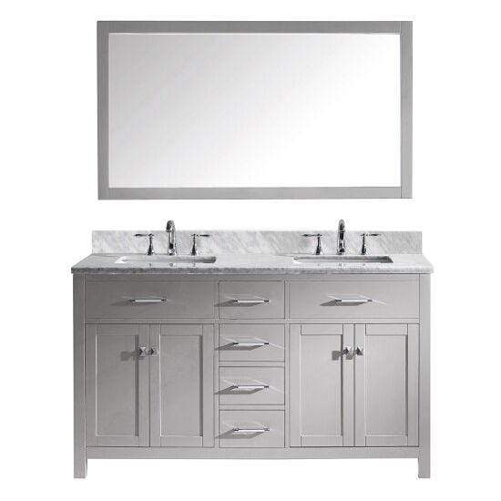 Virtu USA Caroline 60" Double Sink Top Vanity with Faucet and Mirror- Virtuusa