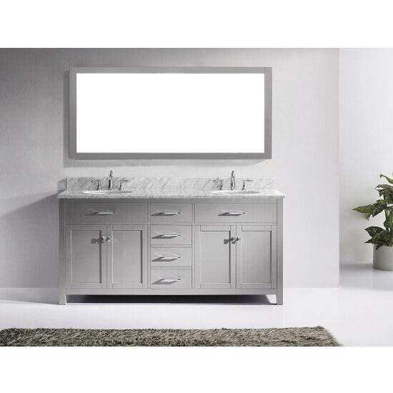Caroline 72" Double Sink Italian Carrara White Marble Top Vanity with Mirror - Vanity Grace Store - Virtuusa